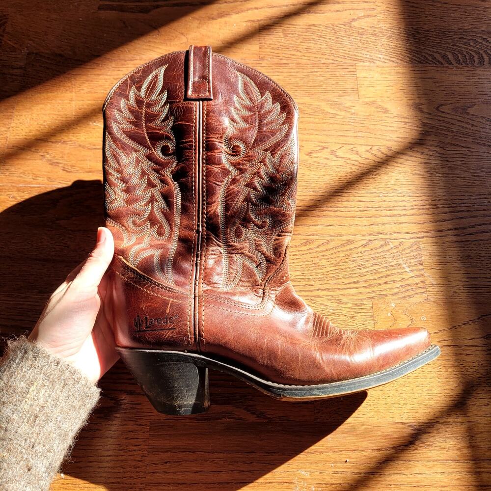 Brown Leather Cowboy Boots Sz 8 Laredo